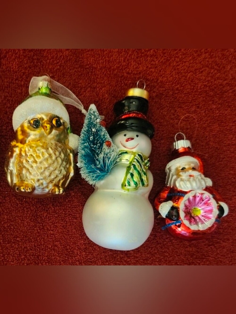 Vintage Glass Christmas Ornaments: Santa, Snowman, Owl